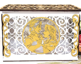 Wedding Card Box, Wedding Box Rapunzel and Flynn With Lock and Slot, Wedding Card Holder, Money Envelope Box, Wedding Gift, Handmade Gifts