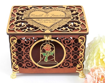 Beauty Rose Wedding Card Box, Monetary Gift, Beast Wedding Post, Money Envelopes Holder