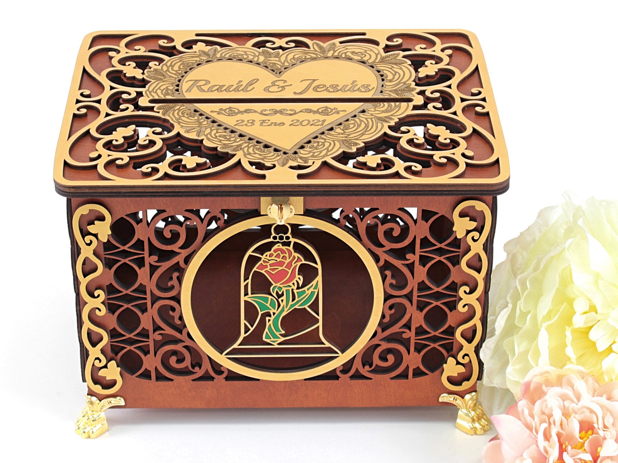 Beauty Rose Wedding Card Box, Monetary Gift, Beast Wedding Post, Money Envelopes Holder