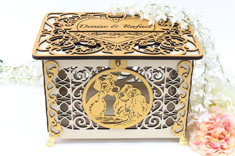 Lady Tramp Wedding Card Box, Decor, Post, Monetary Gift, Wedding Envelopes Holder, Bridal Shower, Quinceanera, Money Box image 1