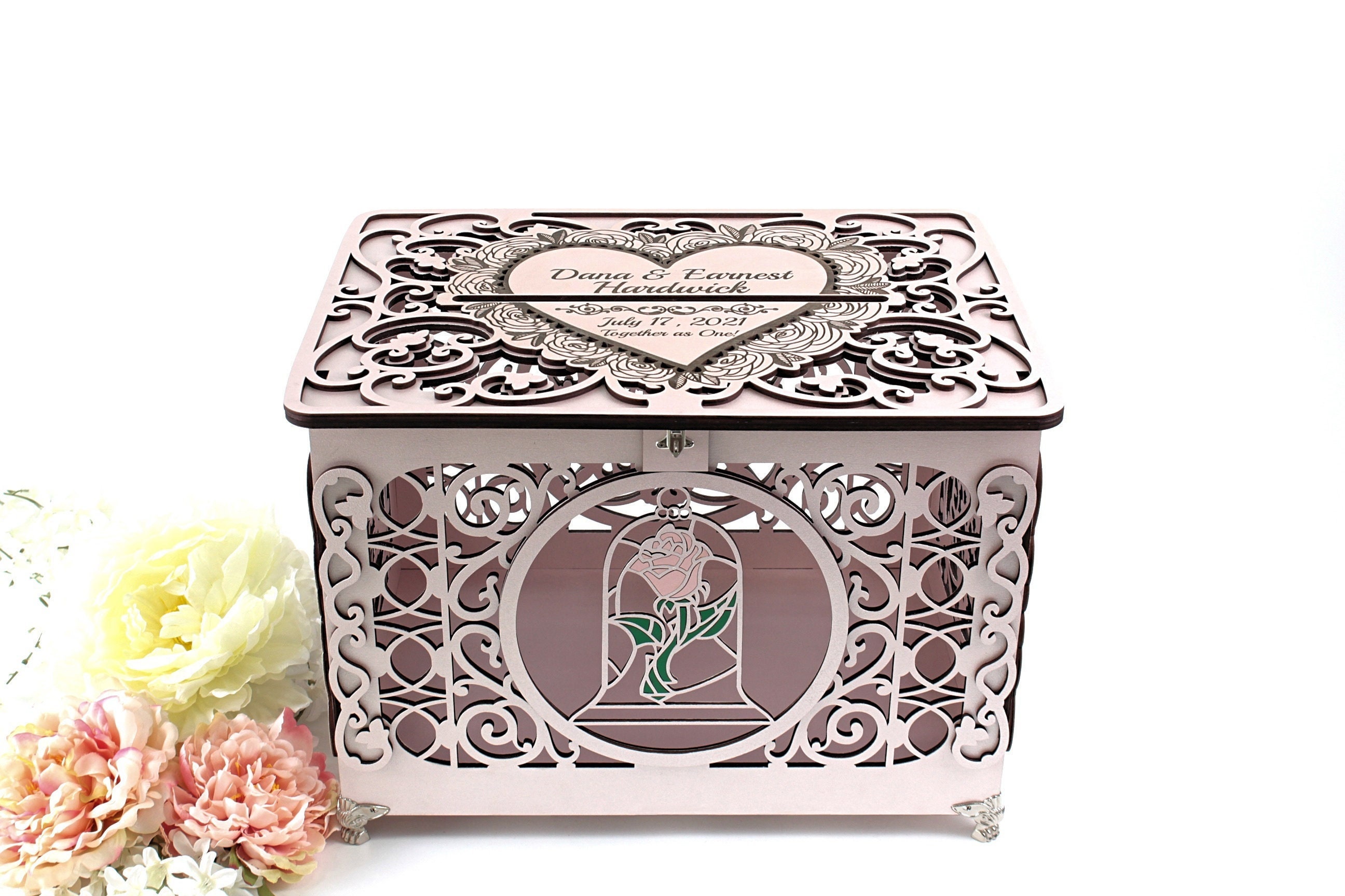 Couple Card Box for Wedding Money Gifts Beauty Beast Rose Wedding Post Wishes Well Sweet 16 Quinceanera Money Gift