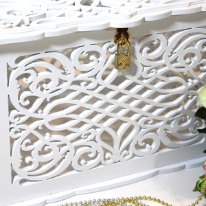 Wedding Card Box With Lock With Slot Personalized White, Money Envelopes Box, Card Holder, Gift Wooden Keepsake Box