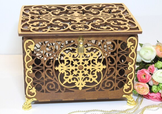 Wedding Card Box With Slot And Lock Wooden Wedding Money Box Etsy