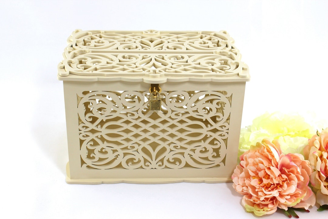 Personalized Ivory Card Box for Wedding With Slot and Lock, Wedding ...