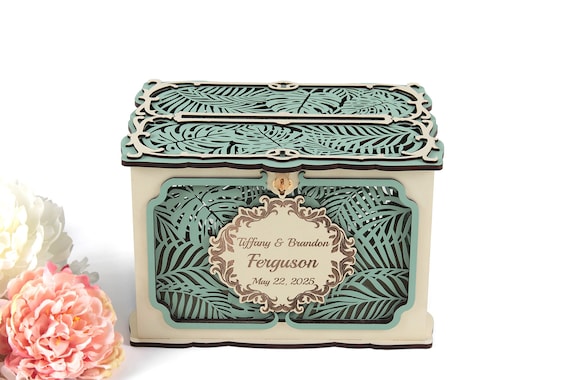 Wedding Card Box, Tropical Palm and Monstera Leaves at Hawaii Beach Wedding Money Box, Sea Wedding Well Wishes, Wedding Gift for Daughter