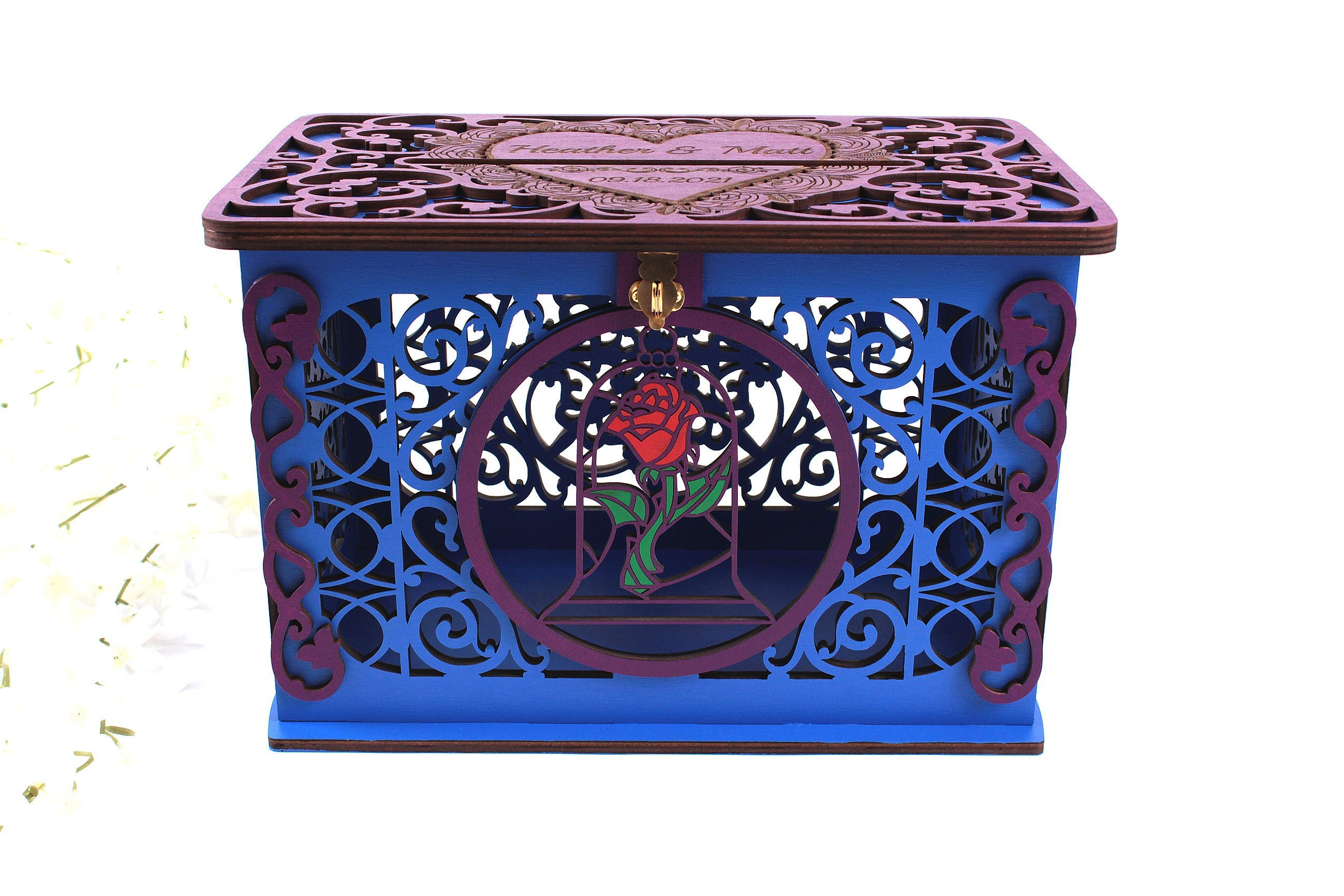Enchanted Rose Wedding Card Box Beauty Beast, Wedding Post Wishes Well, Sweet 16 Money Gift Envelopes Holder