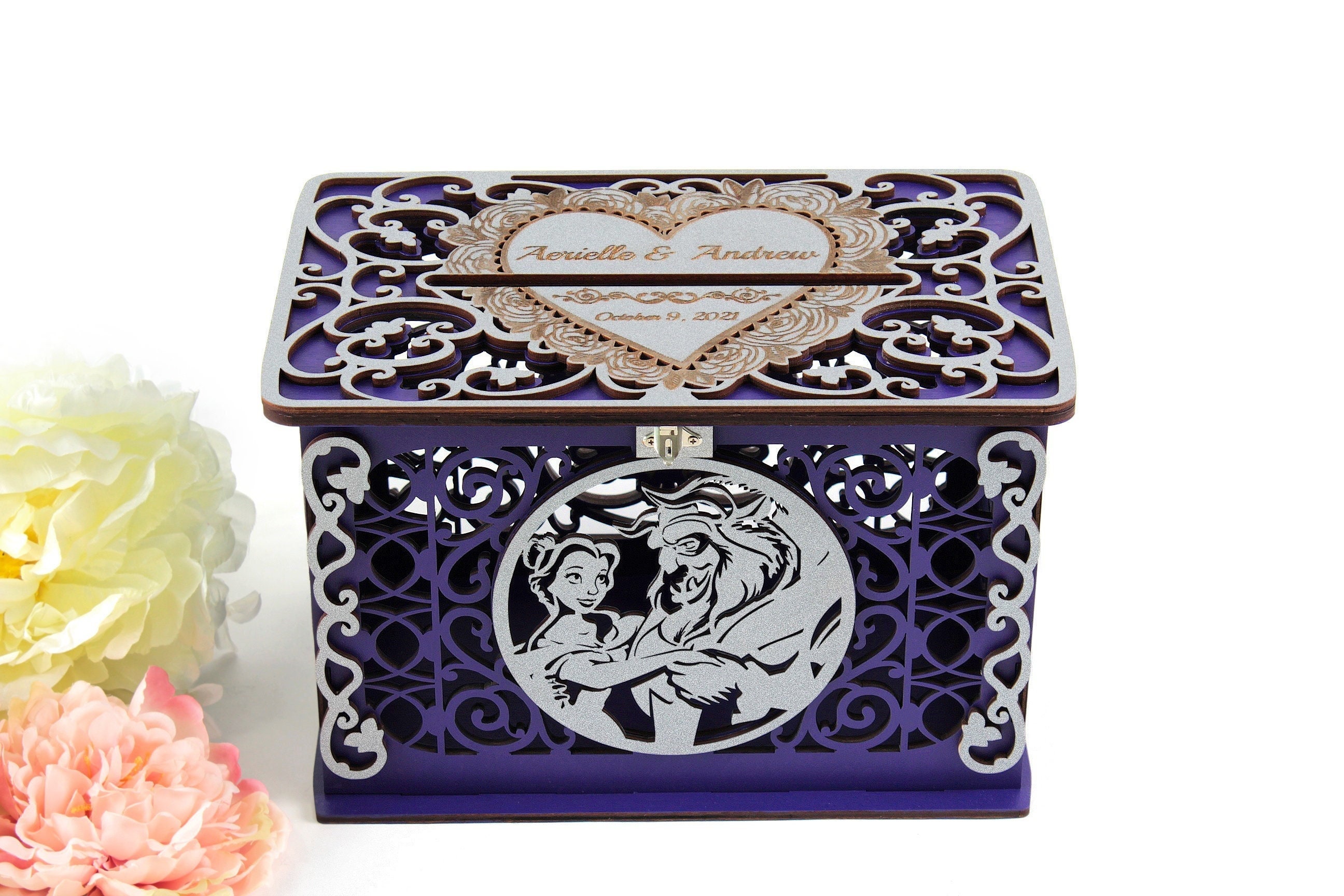Wedding Card Box Beauty Beast Quinceanera Card Holder Box for Money Gifts