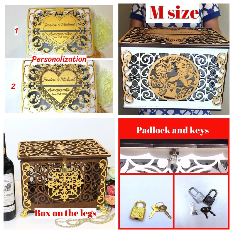 Lady Tramp Wedding Card Box, Decor, Post, Monetary Gift, Wedding Envelopes Holder, Bridal Shower, Quinceanera, Money Box image 5