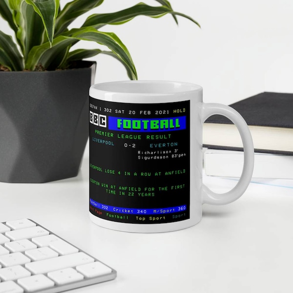 Liverpool 0 Everton 2 ceefax/teletext mug 20 February 2021 utft kags