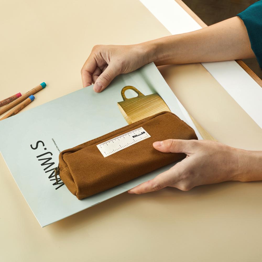 Canvas Pencil Case Pouch With Ruler Simple Spacious Design School ...