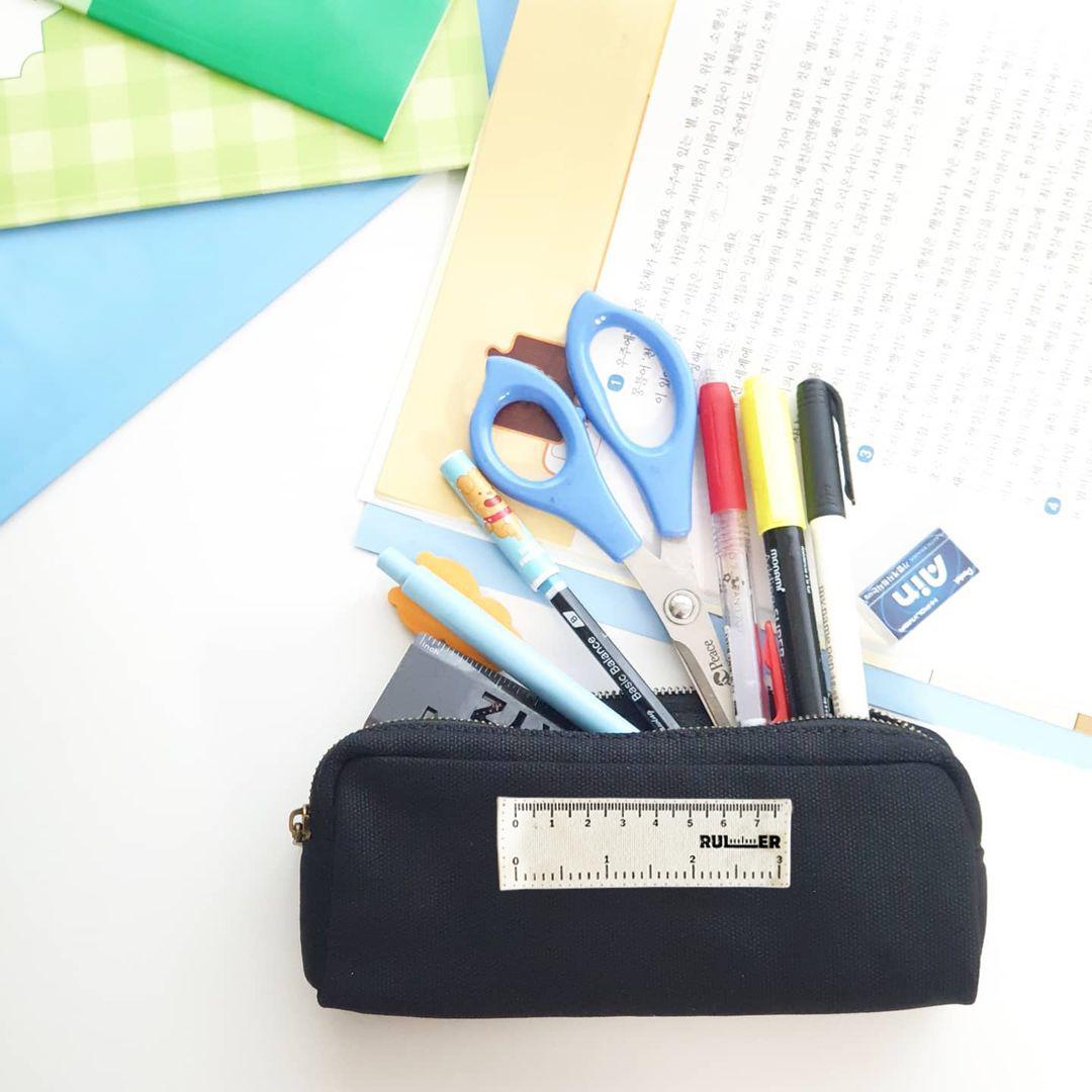 Canvas Pencil Case Pouch With Ruler Simple Spacious Design School ...