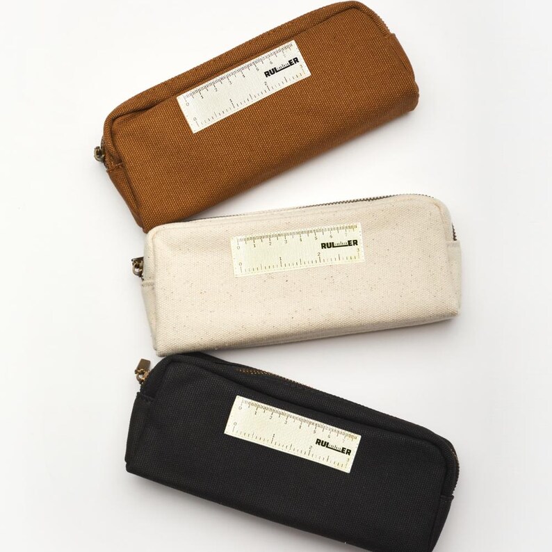Canvas Pencil Case Pouch With Ruler Simple Spacious Design School ...