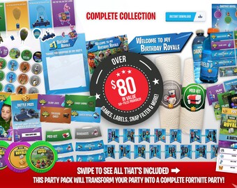 fortnite party real complete collection instant download ready to print fortgame birthday - fortnite etsy