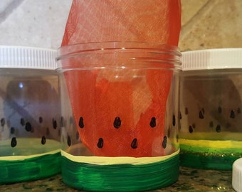 Hand Painted Slime Containers 6oz, painted craft containers, Slime Shop Supplies, large Slime Containers, watermelon theme, TheSlimyTwins