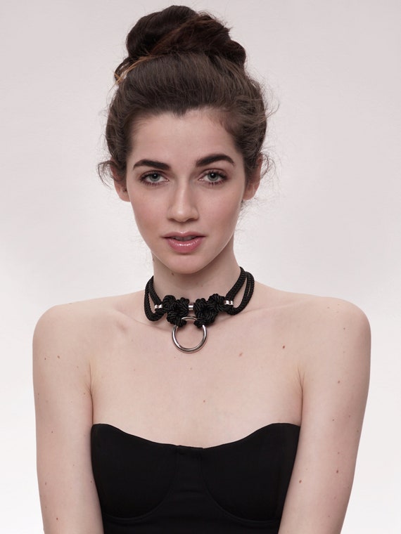 Kubi Choker In Black O Ring Submissive Collar Rope Bondage Etsy
