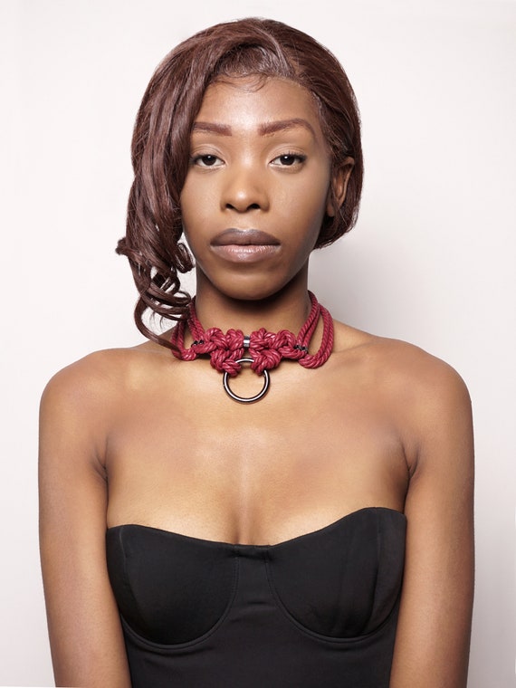 Kubi Choker In Cabernet Red O Ring Submissive Collar Rope Etsy