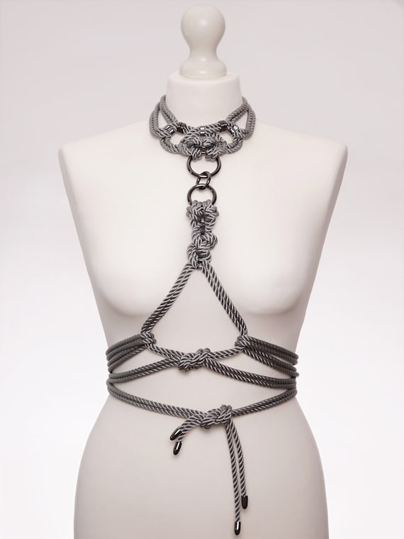 MEGAMI Shibari Rope Bondage Choker With Detachable Self-tie Harness in  Silver-grey 