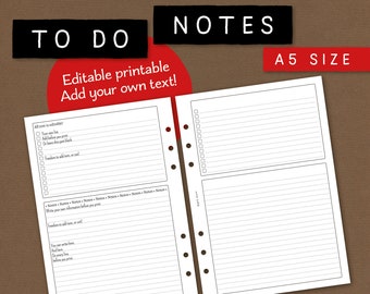Liste de tâches et notes. Papier à lettres imprimable modifiable et insert de création de liste. Employez le blanc ou ajoutez vos propres textes/titres. Format A5. CL NATC