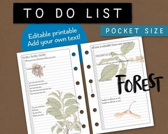 Liste de tâches/papier à lettres modifiable. Ajoutez votre propre texte/titres ou utilisez le blanc. Encart imprimable pour Filofax, Kikki K etc. Format de poche. NKTA FS