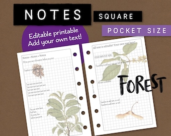 Papier à lettres à grille modifiable. Ajoutez votre propres texte/titres ou employez le blanc. Encart imprimable pour Filofax, Kikki K etc. Format de poche. NKSA FS