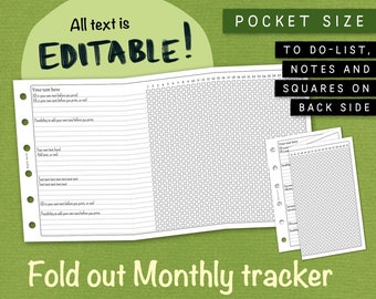 Suivi mensuel dépliable avec votre propre texte/titres. Insertion de création de liste modifiable. Format de poche. Pour Filofax, Kikki K etc. NKFD CL