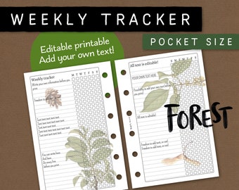 Weekly tracker. Editable printable. Add your own text or use blank. Pocket size. For Filofax and other ring bound planners. NKWA FS