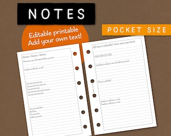 Carta da lettere a righe modificabile. Aggiungi il tuo testo/titolo o usa lo spazio vuoto. Inserto stampabile per Filofax, Kikki K ecc. Formato tascabile. NKLA CL