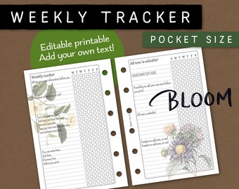 Weekly tracker. Editable printable. Add your own text or use blank. Pocket size. For Filofax and other ring bound planners. NKWA BL