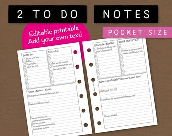 To do-lists and notepaper. Editable printable. Add your own text/headlines or use blank. Pocket size. For Filofax and others. NKTE CL