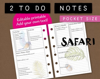 To do-lists and notepaper. Editable printable. Add your own text/headlines or use blank. Pocket size. For Filofax, Kikki K etc. NKTE SA