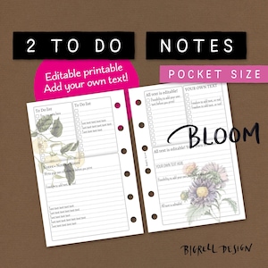 To do-lists and notepaper. Editable printable. Add your own text/headlines or use blank. Pocket size. For Filofax etc. NKTE BL