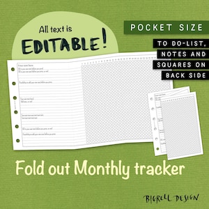 Foldout monthly tracker with your own text/headlines. Editable list making insert. Pocket size. For Filofax, Kikki K etc. NKFD CL