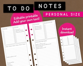 Faire des listes et du papier à lettres. Imprimable modifiable. Ajoutez votre propre texte/titres ou utilisez le blanc. Taille personnelle. Pour Filofax, Kikki K etc. NETE CL