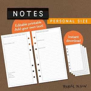 Editable Notepaper. Personal size. Use blank or add your own text/headlines. For filofax etc. NELA CL