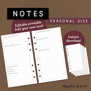 Editable Notepaper. Personal size. Use blank or add your own text/headlines. For filofax etc. NELD CL