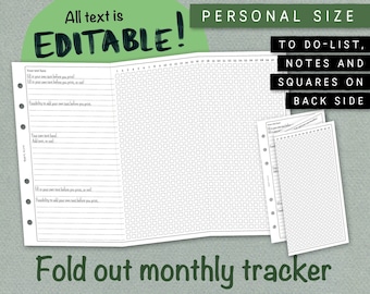 Suivi mensuel avec votre propre texte/titres. Insertion de création de liste modifiable. Taille personnelle, dépliable. Pour Filofax, Kikki K etc. NEFC CL