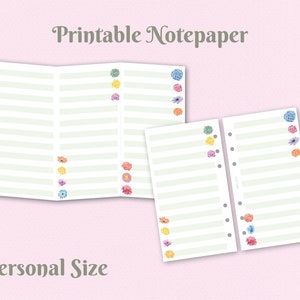 May include: Printable notepaper featuring a floral design. The paper is divided into three sections, each with a different floral pattern. The paper is designed for a personal size planner.