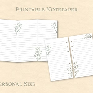 Könnte beinhalten: Druckbares Notizpapier im persönlichen Format mit floralem Design. Das Papier hat linierte Seiten und ist für die Verwendung in einem Disc-Bound-Planer konzipiert.
