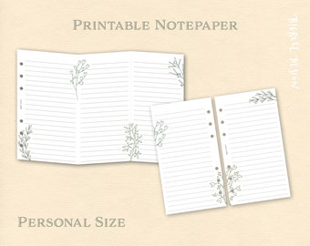 Papier à lettres imprimable pour format personnel filofax et plus encore. Papier à lettres dépliable inclus. Notes lignées décorées et insertion de liste. npx E 01