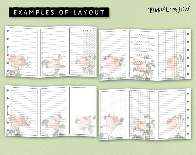 Rose Paper Notes Vintage Rose Note Paper With Multiple Layout Options. Fold Out Planner ...