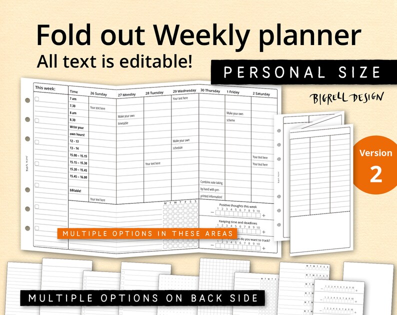 Fold Out Weekly Planner. Multiple Layout Options. Editable Printable ...