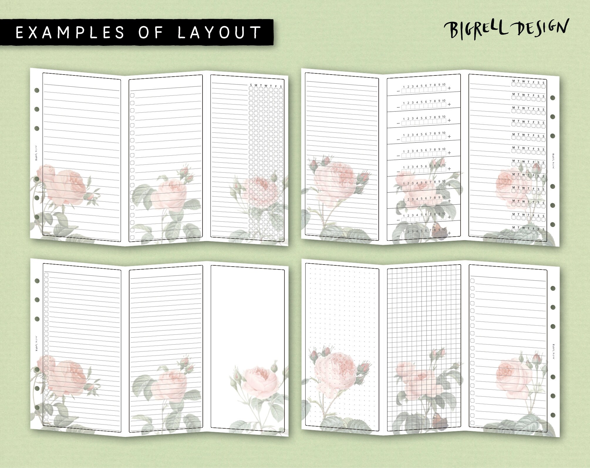 Vintage rose note paper with multiple layout options. Fold out Etsy
