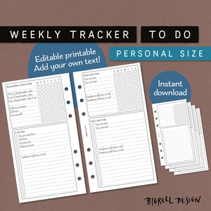 Weekly tracker and To Do list. Editable printable notepaper. Use blank or add your own text/headlines. Personal size. Filofax etc. NEWD CL