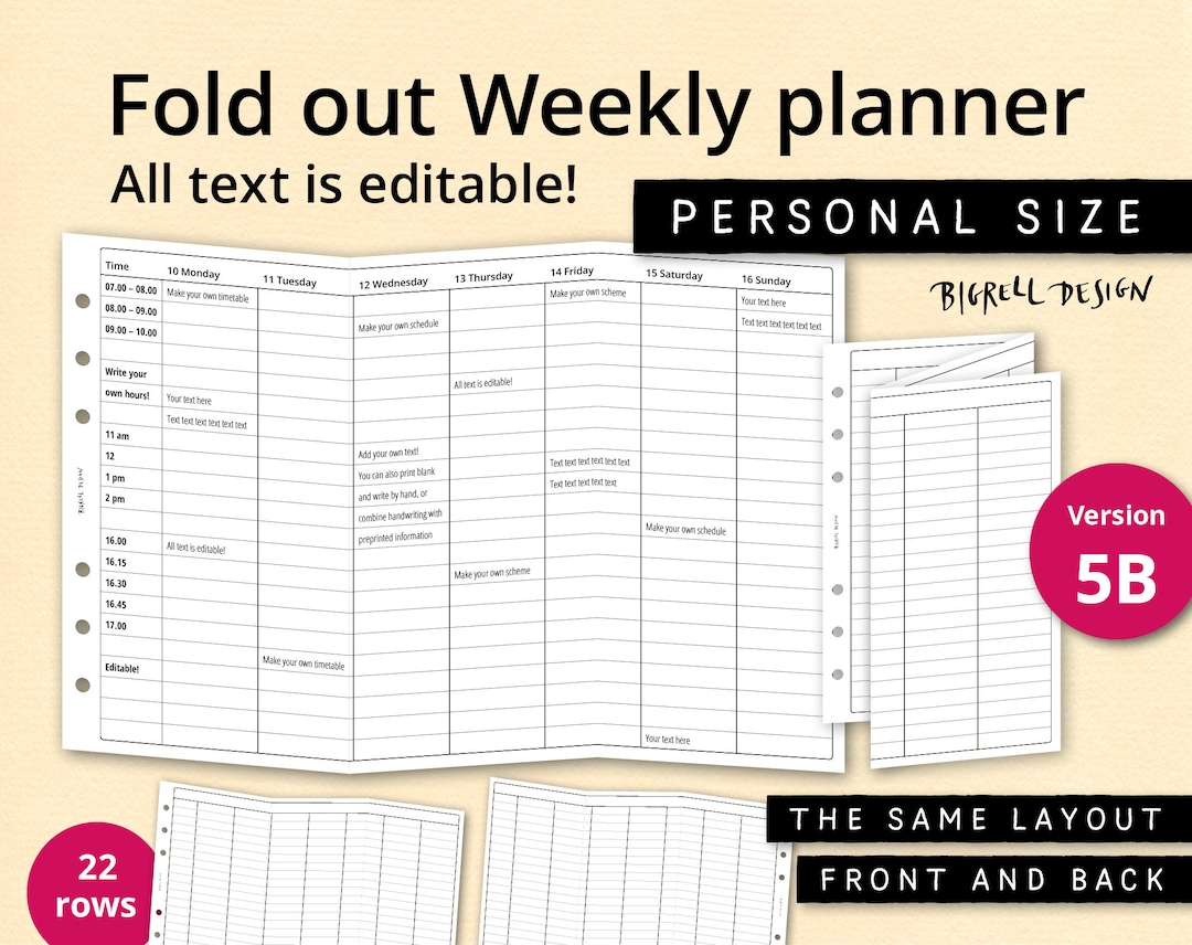 Hourly Week Schedule. Editable Printable Fold Out Planner With Our Own ...