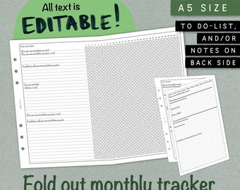 Monthly tracker with your own text/headlines. Editable list making insert. A5 size, fold out. For Filofax, Kikki K etc. NAFC CL