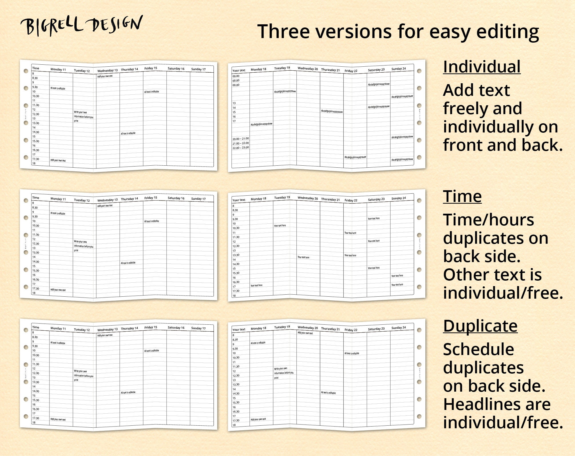 Weekly time chart with your own time. Editable printable | Etsy