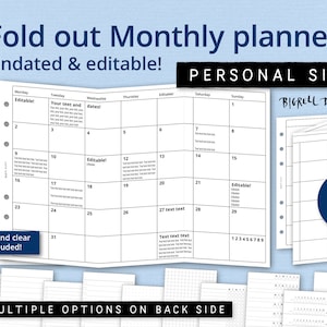 Fold out Monthly planner. Undated, editable six week spread. Sunday/monday start. Multiple options on back side. Personal size. fmp E cl