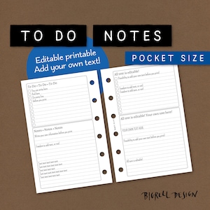 Editable To do-list and notepaper. Add your own text/headlines or use blank. Printable insert for Filofax, Kikki K etc. Pocket size. NKTC CL