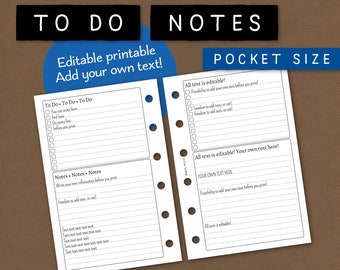 Liste de tâches modifiable et papier à lettres. Ajoutez votre propre texte/titres ou utilisez le blanc. Encart imprimable pour Filofax, Kikki K etc. Format de poche. NKTC CL
