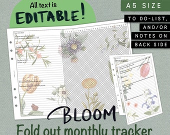 Suivi mensuel avec votre propre texte/titres. Insertion de création de liste modifiable. Format A5, déplié. Pour Filofax, Kikki K etc. NAFC BL